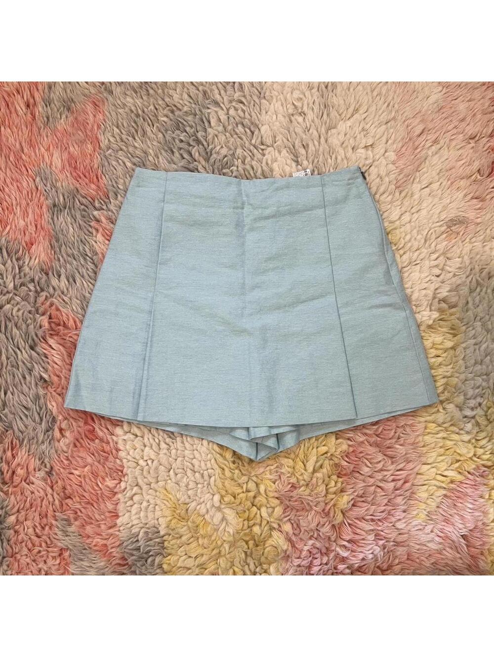 Blue linen Zara pleated mini skort